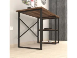 Bureau Nittedal Avec étagère Intégrée à 2 Niveaux 75 X 120 X 60 Cm Effet Chêne Patiné [en.casa] -Meubles Soldes Magasin meuble bureau 9548157