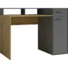 Bureau Droit Design Avec Caisson De Rangement Collection OFFICE Coloris Chêne Et Gris.