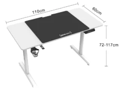 Bureau électrique Pomona à Hauteur Réglable 110 X 60 X 72 - 117 Cm Blanc [pro.tec] -Meubles Soldes Magasin meuble bureau 9550365