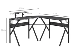 HOMCOM Bureau Gaming D'angle Bureau Gamer Bureau Informatique Bracket Casque Porte-gobelet étagère écran Réglable Métal Panneaux Texture Carbone Noir -Meubles Soldes Magasin meuble bureau 9550383