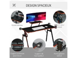 HOMCOM Bureau Gaming Bureau Gamer Bureau Informatique Bracket Casque Enceintes Porte-gobelet Grand Plateau MDF Texture Carbone + étagère écran Châssis Acier Rouge Noir -Meubles Soldes Magasin meuble bureau 9550447