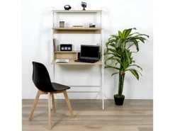 ALTI - Bureau Etagère Blanc Plateaux Aspect Bois -Meubles Soldes Magasin meuble bureau 9554863