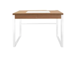 CALEB - Bureau Plateau Effet Bois Et Piètement Blanc -Meubles Soldes Magasin meuble bureau 9556987