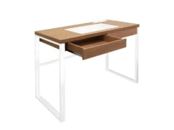 CALEB - Bureau Plateau Effet Bois Et Piètement Blanc -Meubles Soldes Magasin meuble bureau 9556991