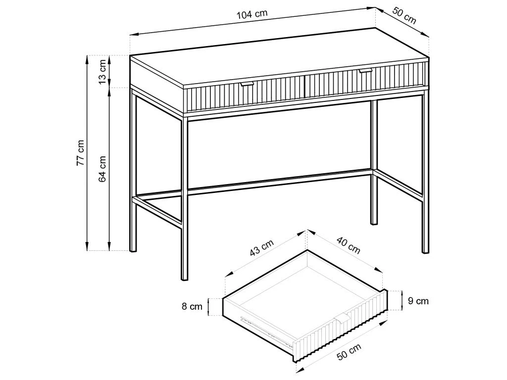 Bureau Console 2 Tiroirs Rava Gris 4 Bureau Console 2 Tiroirs Rava Gris – Image 4