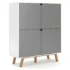 Buffet Haut Design Type Scandinave Collection AOMORI 4 Portes, Coloris Blanc Et Gris Mat