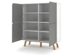 Buffet Haut Design Type Scandinave Collection AOMORI 4 Portes, Coloris Blanc Et Gris Mat -Meubles Soldes Magasin meuble de cuisine 9544453