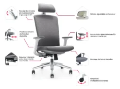 Fauteuil De Bureau Professionnel - Avec Têtière - Tissu - Gris - VOLTI -Meubles Soldes Magasin siege de bureau 11600745
