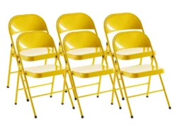 Lot De 6 Chaise Pliante En Métal Coloris Jaune - Longueur 46 X Profondeur 46 X Hauteur 87 Cm