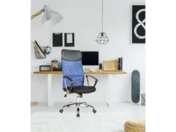 Chaise De Bureau Noir Bleu Tissu Respirant Pu 113 /123x57,5x58,5