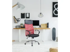 Fauteuil Bureau Chaise Rouge Noir Avec Roues 113/123x57,5x58,5