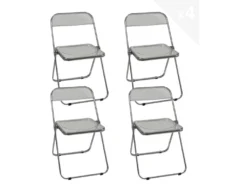 Lot De 4 Chaises Pliables Transparentes Et Chrome RAMA (Transparent)