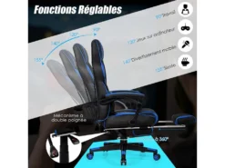 Chaise Gaming Cuir PVC, Siège Gamer Pivotante Ergonomique, Support Lombaire Charge 150kg Bleu -Meubles Soldes Magasin siege de bureau 13837527