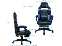 Chaise Gaming Cuir PVC, Siège Gamer Pivotante Ergonomique, Support Lombaire Charge 150kg Bleu -Meubles Soldes Magasin siege de bureau 13837529