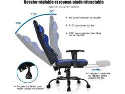 Fauteuil Gamer, Chaise Gaming Inclinable Avec Repose-pieds Télescopique Avec Appui-tête -Meubles Soldes Magasin siege de bureau 13837585