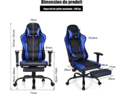 Fauteuil Gamer, Chaise Gaming Inclinable Avec Repose-pieds Télescopique Avec Appui-tête -Meubles Soldes Magasin siege de bureau 13837589