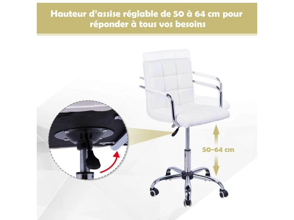 Chaise De Bureau WHITE Blanc 7 Chaise De Bureau WHITE Blanc – Image 7