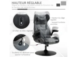 Fauteuil Gaming Réglable BRUCE Gris Et Noir -Meubles Soldes Magasin siege de bureau 19172961