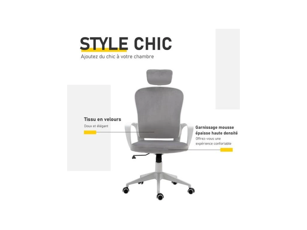 Fauteuil De Bureau SMART Velours Gris 4 Fauteuil De Bureau SMART Velours Gris – Image 4