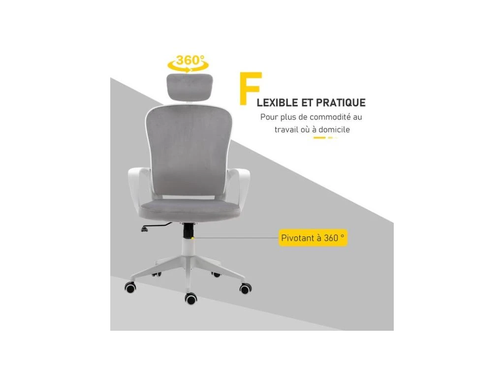 Fauteuil De Bureau SMART Velours Gris 6 Fauteuil De Bureau SMART Velours Gris – Image 6