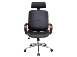 Fauteuil Chaise Siège De Bureau En Bois De Noyer Avec Repose-tête Luxe Noir 0502018 -Meubles Soldes Magasin siege de bureau 21027177