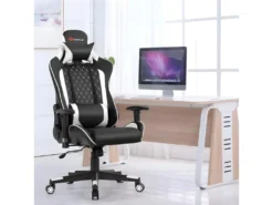 Chaise Gaming De Bascule, Siège Gamer Pivotante Ergonomique, Support Lombaire Et Poche Blanc -Meubles Soldes Magasin siege de bureau 21961067