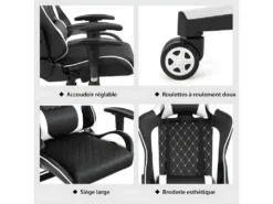 Chaise Gaming De Bascule, Siège Gamer Pivotante Ergonomique, Support Lombaire Et Poche Blanc -Meubles Soldes Magasin siege de bureau 21961069