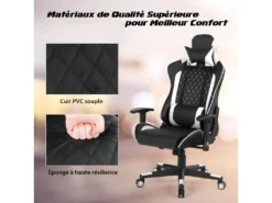 Chaise Gaming De Bascule, Siège Gamer Pivotante Ergonomique, Support Lombaire Et Poche Blanc -Meubles Soldes Magasin siege de bureau 21961071