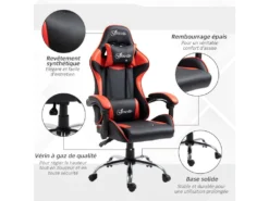 Fauteuil De Bureau Gamer Style Baquet Racing - Pivotant, Inclinable - Coussins Tétière Et Lombaires Inclus - Revêtement PU Rouge Noir -Meubles Soldes Magasin siege de bureau 22116589