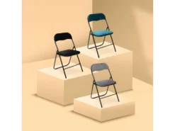 Chaise Pliante Confortable En Métal Et Velours Bleu Canard H 79 Cm -Meubles Soldes Magasin siege de bureau 22922791