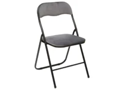 Chaise Pliante Confortable En Métal Et Velours Gris H 79 Cm