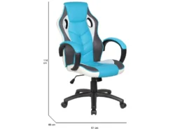 Chaise De Jeu Darlanc, Fauteuil De Jeu Pour Adultes, Chaise De Bureau, 66x61h104/114 Cm, Bleu Ciel Et Blanc