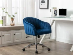Chaise De Bureau - Velours - Bleu - Hauteur Réglable - TOSILI