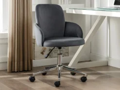 Chaise De Bureau - Velours - Hauteur Réglable - Gris - CAPIA