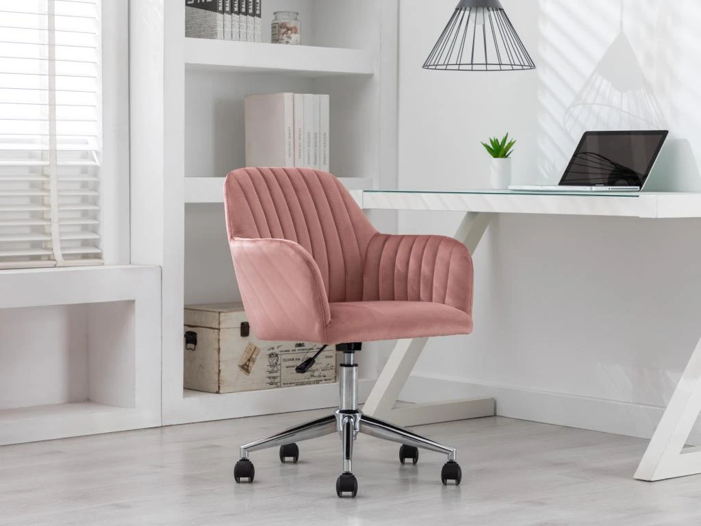 Chaise De Bureau - Velours - Rose - Hauteur Réglable - ELEANA 1 Chaise De Bureau - Velours - Rose - Hauteur Réglable - ELEANA