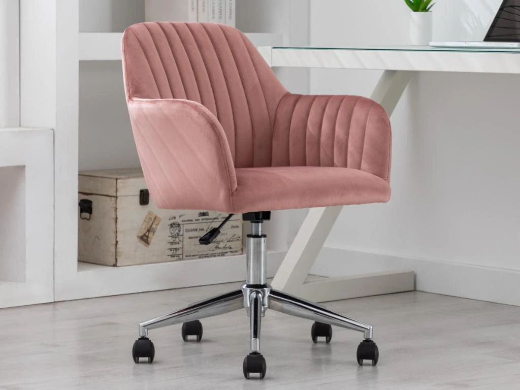 Chaise De Bureau - Velours - Rose - Hauteur Réglable - ELEANA 2 Chaise De Bureau - Velours - Rose - Hauteur Réglable - ELEANA – Image 2