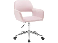 Fauteuil De Bureau Tabouret De Travail En Velours Rose 19_0000146