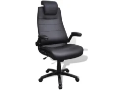 Fauteuil Chaise Siège De Bureau Pivotant Réglable Ergonomique Avec Accoudoir PVC Noir 0502021