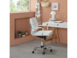 Fauteuil De Bureau Fenix Inclinable Blanc, Cuir Synthétique