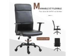 Vinsetto Fauteuil De Bureau Manager Ergonomique Pivotant 360° Hauteur Assise Réglable Revêtement Synthétique PU Noir -Meubles Soldes Magasin siege de bureau 9552765