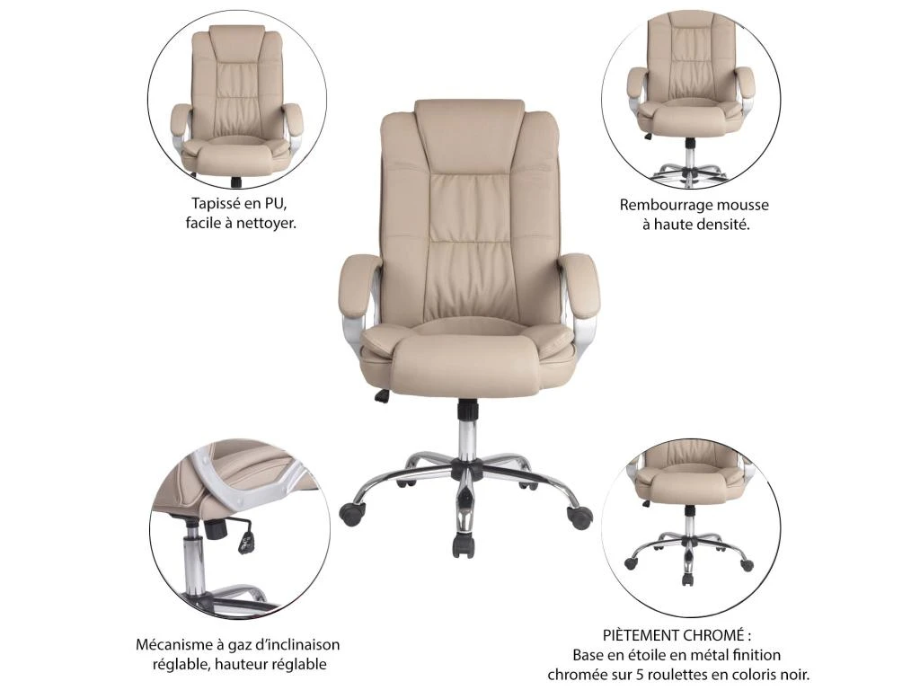 Chaise De Bureau Karen Elevable Et Fauteuil Inclinable En Simili Cuir Taupe 4 Chaise De Bureau Karen Elevable Et Fauteuil Inclinable En Simili Cuir Taupe – Image 4