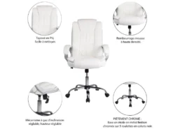 Chaise De Bureau Karen Elevable Et Fauteuil Inclinable En Simili Cuir Blanc -Meubles Soldes Magasin siege de bureau 9906995